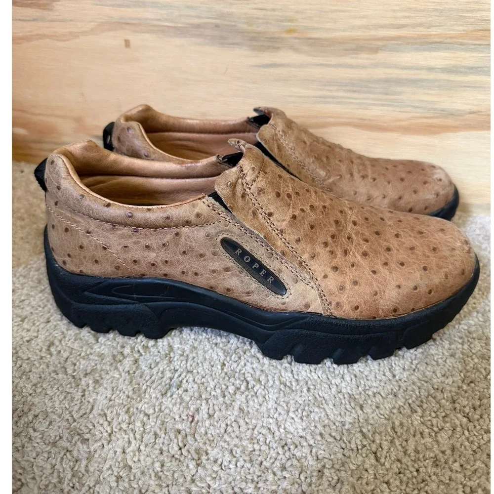 Men's Roper Ostrich Slip On Shoes Brown 9